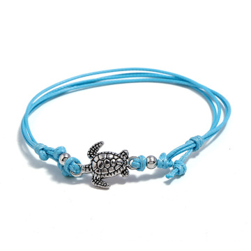 Fußkettchen für Frauen Silber Schildkröte Tier Charm Fußkettchen Wachsschnur Armband Silber Fußkettchen Fußschmuck